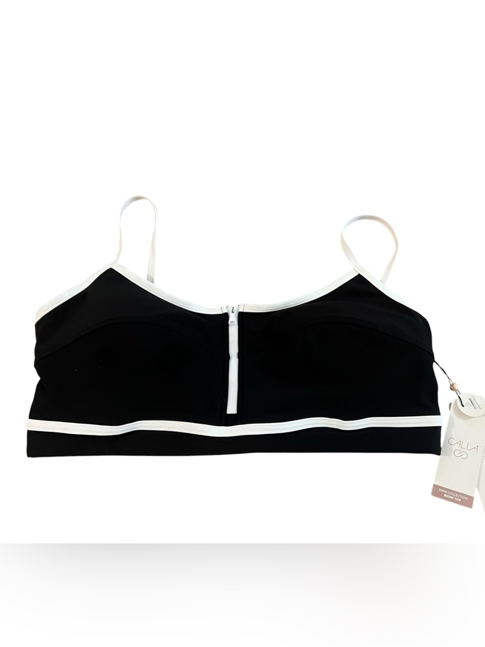 CALIA by Carrie Underwood Black and White Zip-Front Swim Top